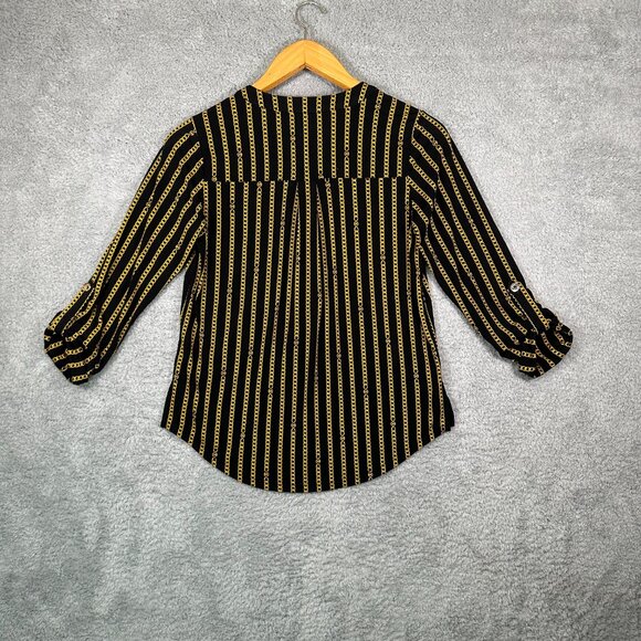 Michael Kors Women Half Zip Tunic Blouse Black/Yellow Chain Print Size S - Picture 2 of 13